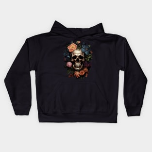 Golden Skull with Flowers Kids Hoodie